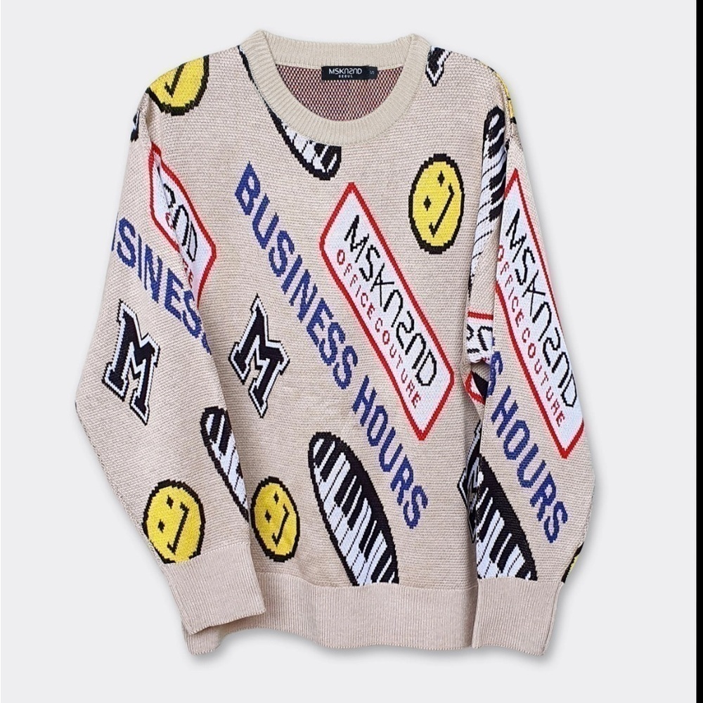 MSKN2ND OFFICE COUTURE PATTERN SWEATER BEIGE, size‎ small